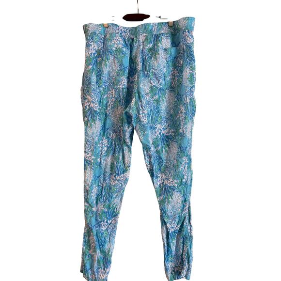 Lilly Pulitzer Taron 100% Linen Pants Size XL Drawstrings Blue Pockets - Picture 5 of 8